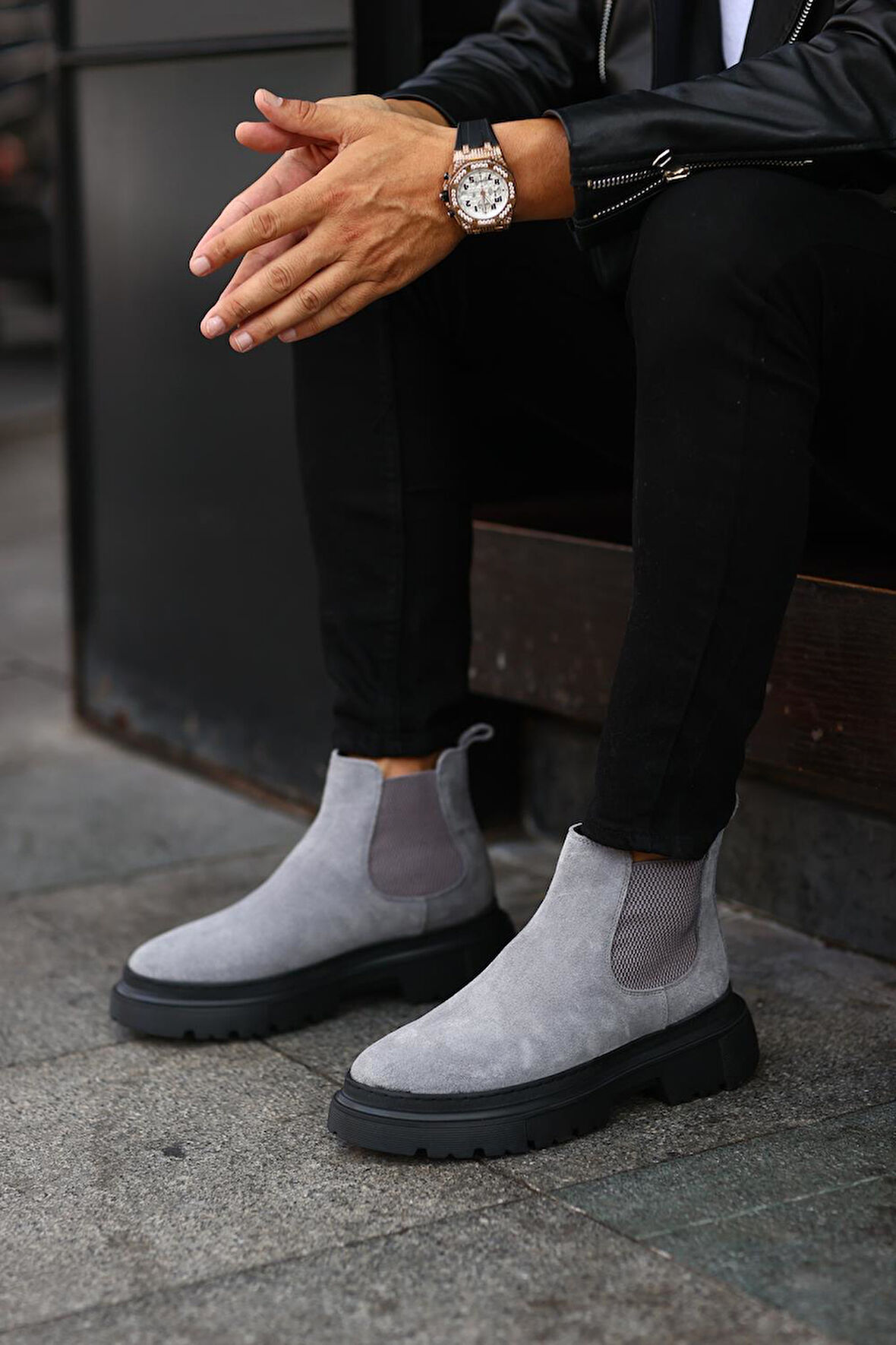 Serhat Özköroğlu - Gri Süet Chelsea Erkek Bot Gri