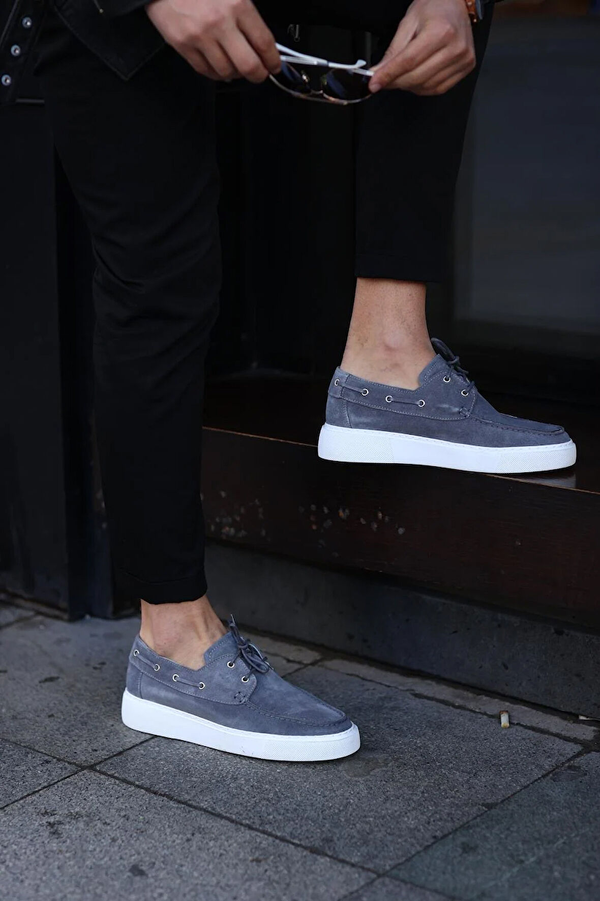 Serhat Özköroğlu - Gri Süet Bağcıklı  Sneakers Erkek  Ayakkabı Gri