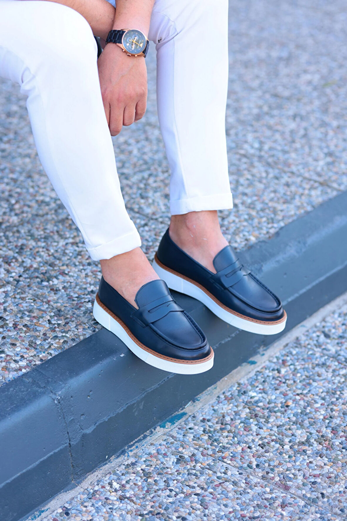 LFR-F083-1 DERI MERDANE AYAKKABI Lacivert