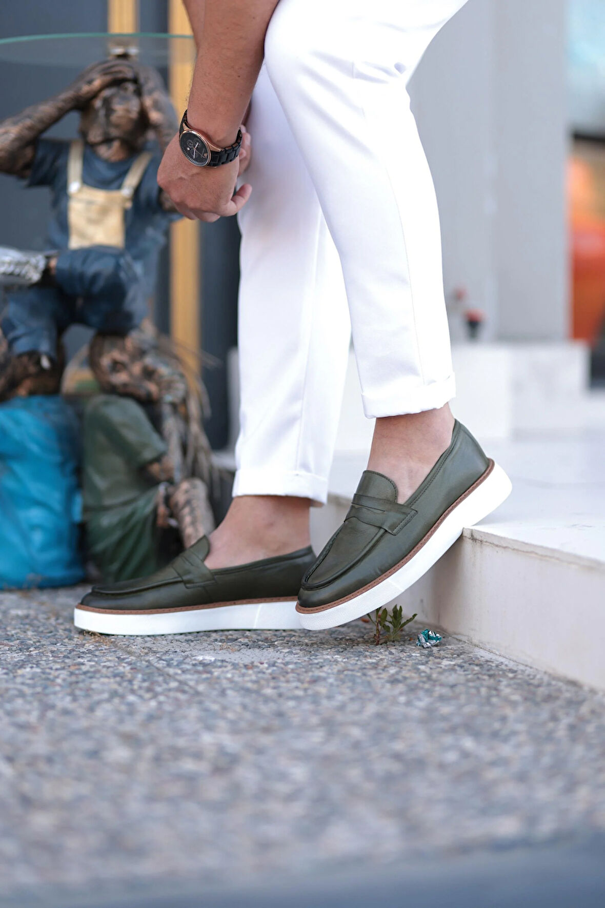 LFR-F083-1 DERI MERDANE AYAKKABI Haki