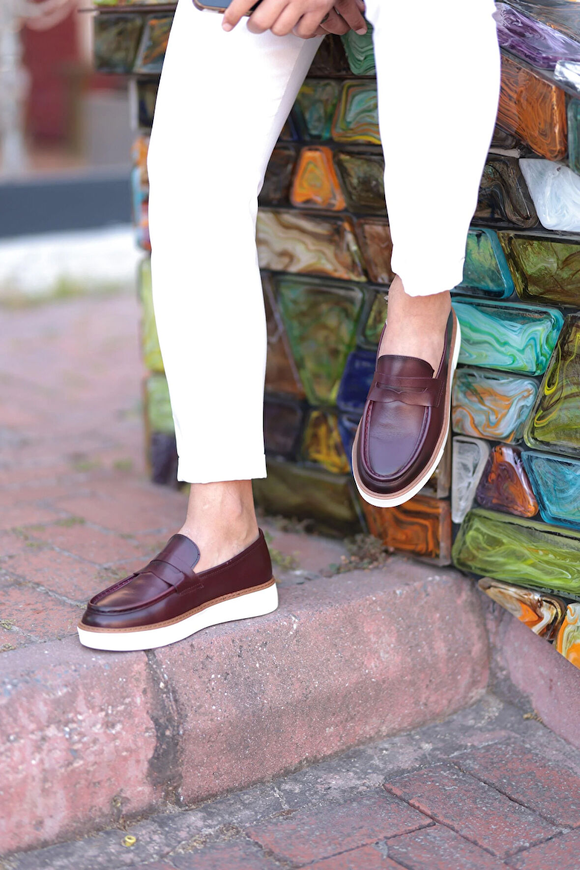 LFR-F083-1 DERI MERDANE AYAKKABI Bordo