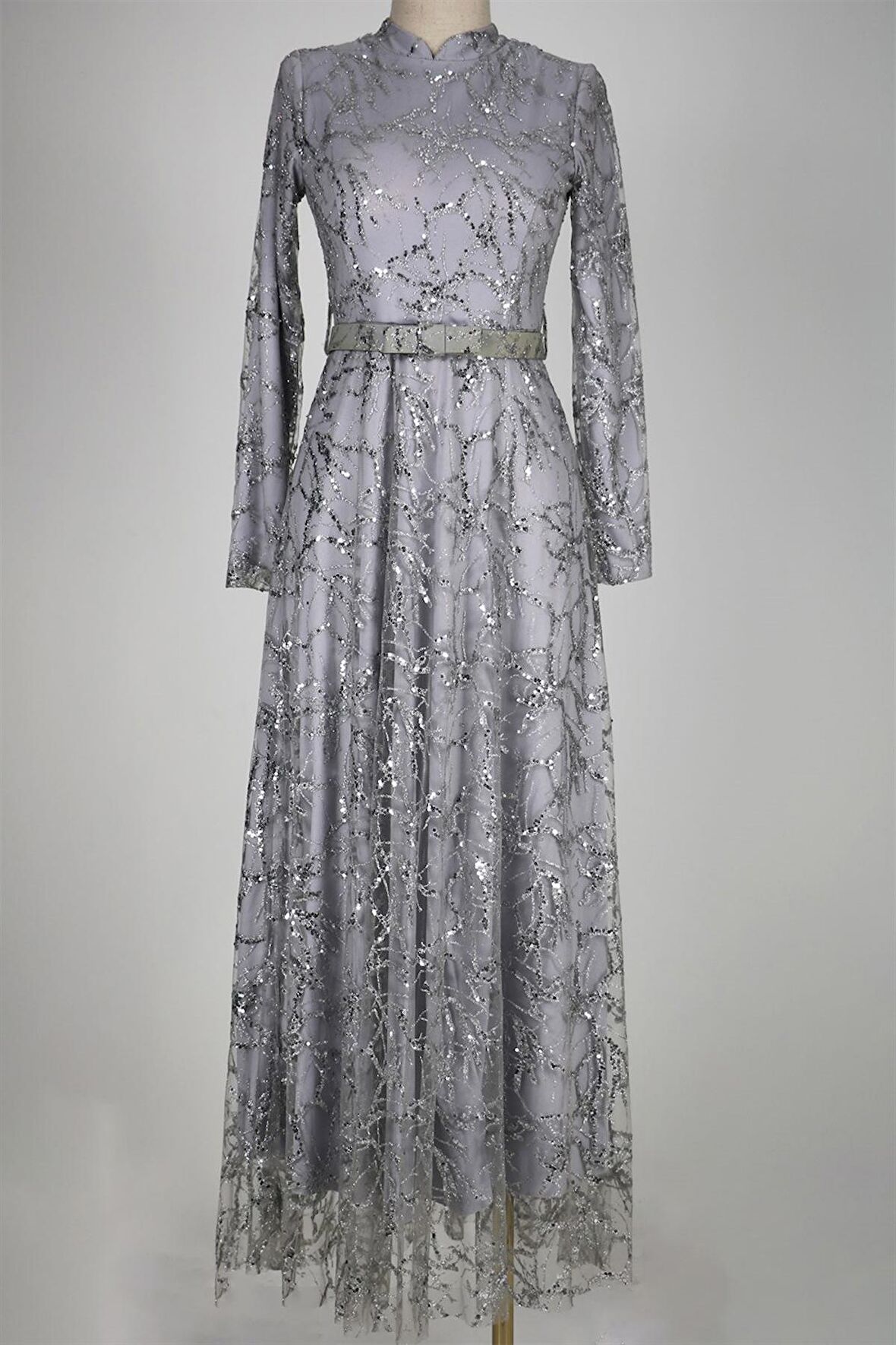 E234 Komple Payetli Kemerli Elbise