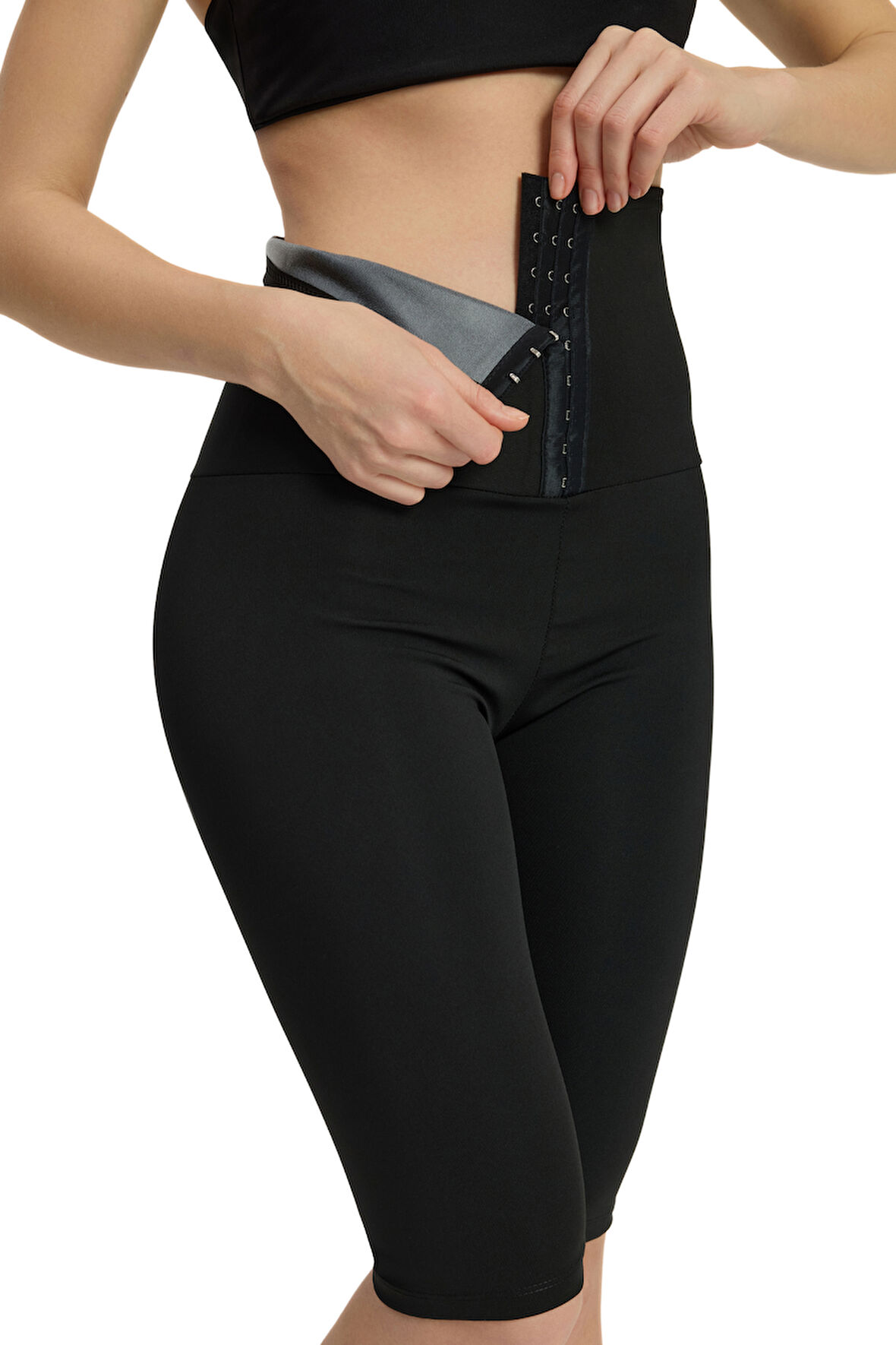 Toparlayıcı Termal Sauna Yüksel Bel Agraflı Şort