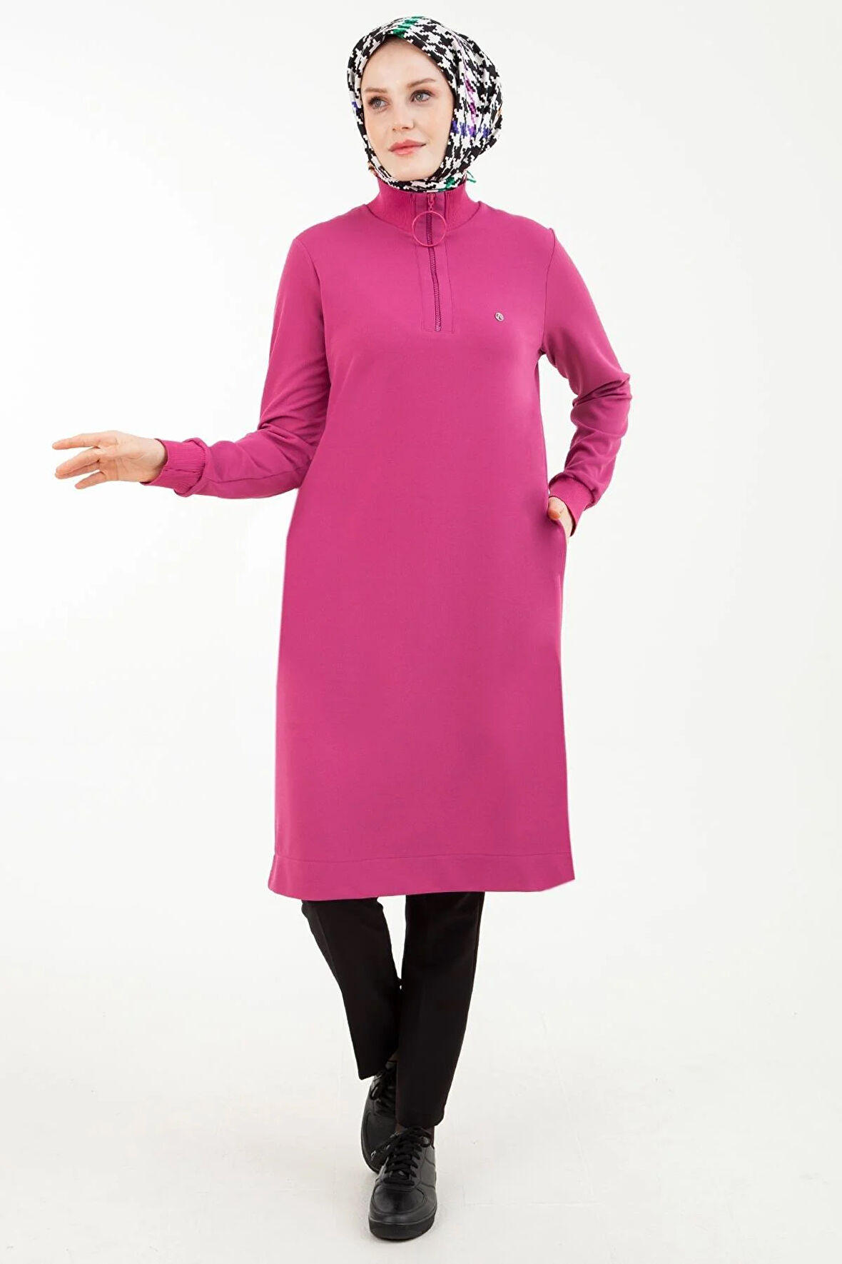 Armine Trend Halkalı Örme Kumaş Tunik Pembe 24KT436