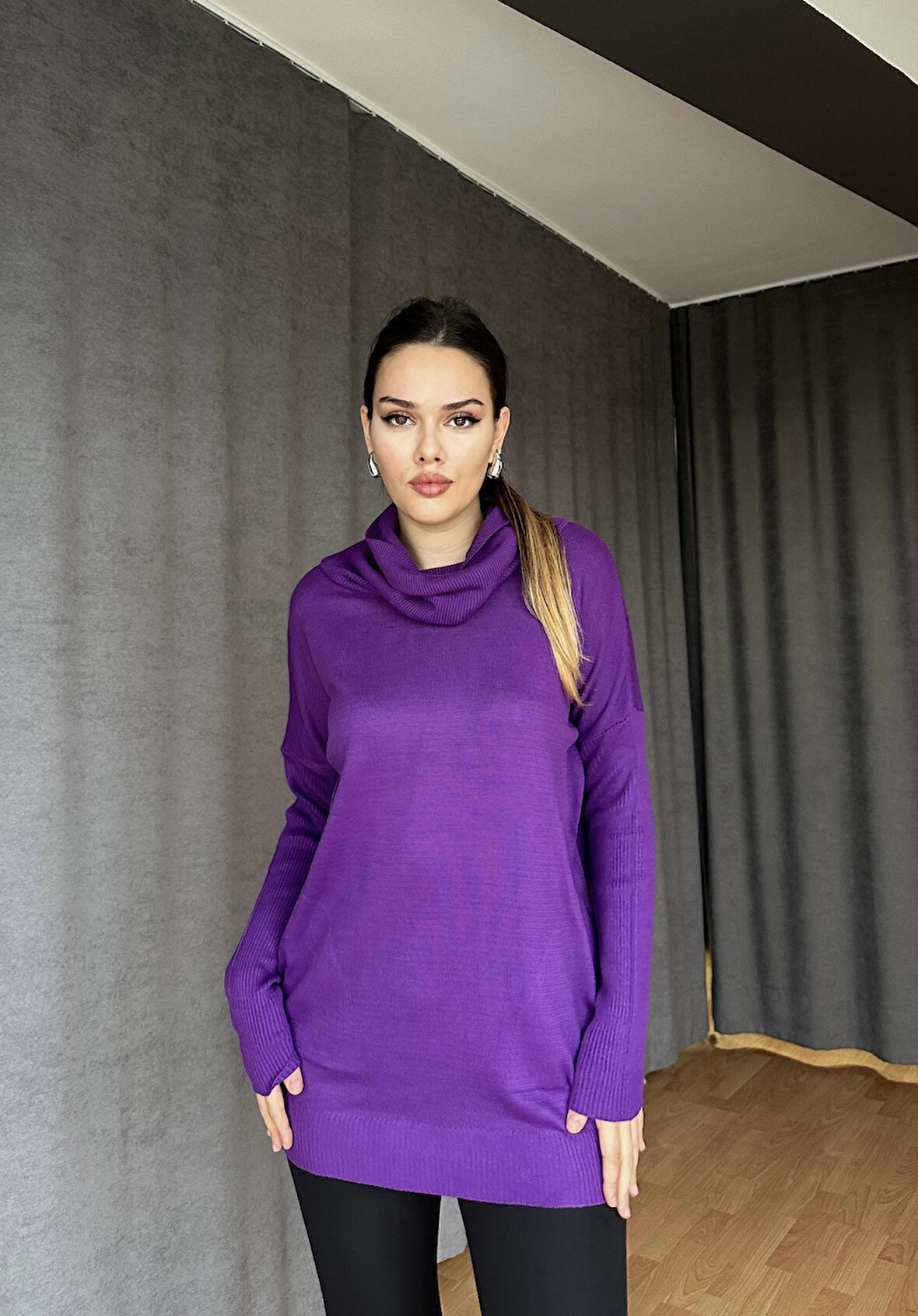 Degaje Yaka Triko Kazak Mor