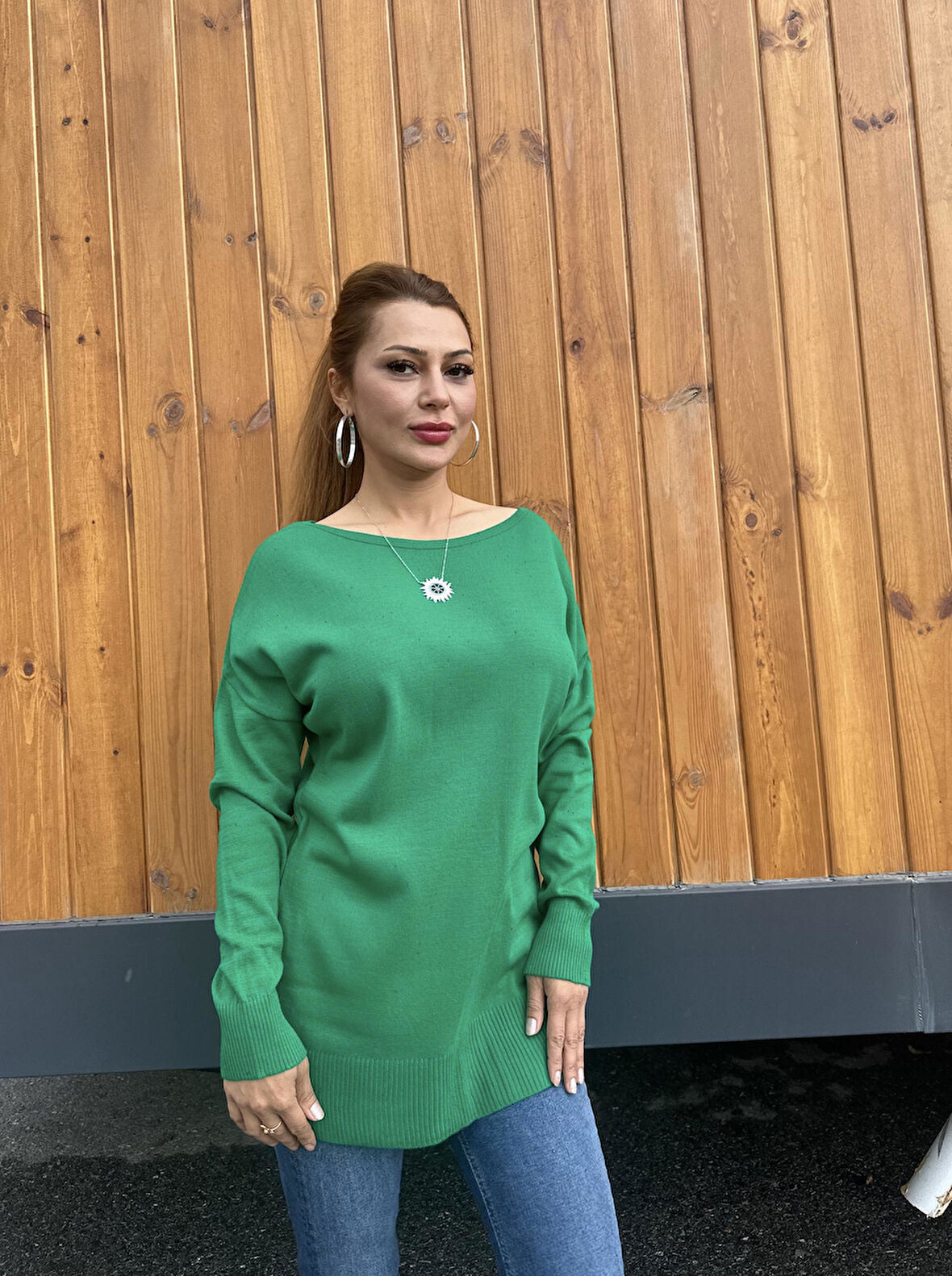 Kayık Yaka Triko Yeşil