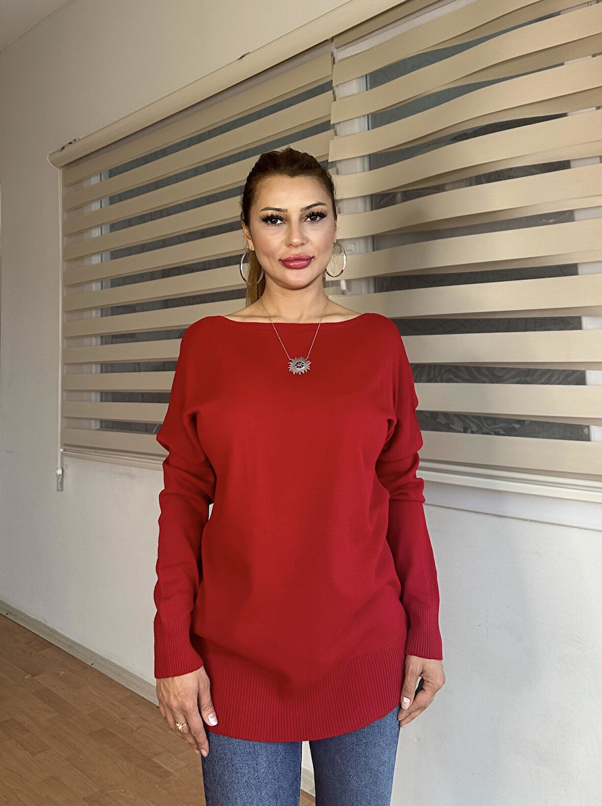 Kayık Yaka Triko Kırmızı