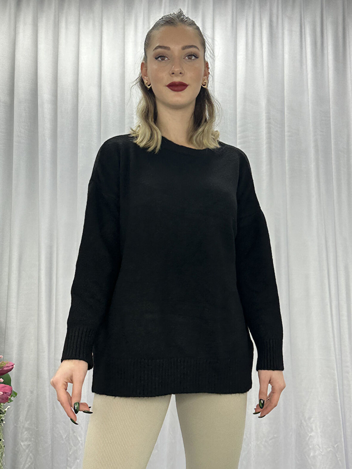 Lüx Kalite Oversize Basic Yumoş Kazak-Siyah