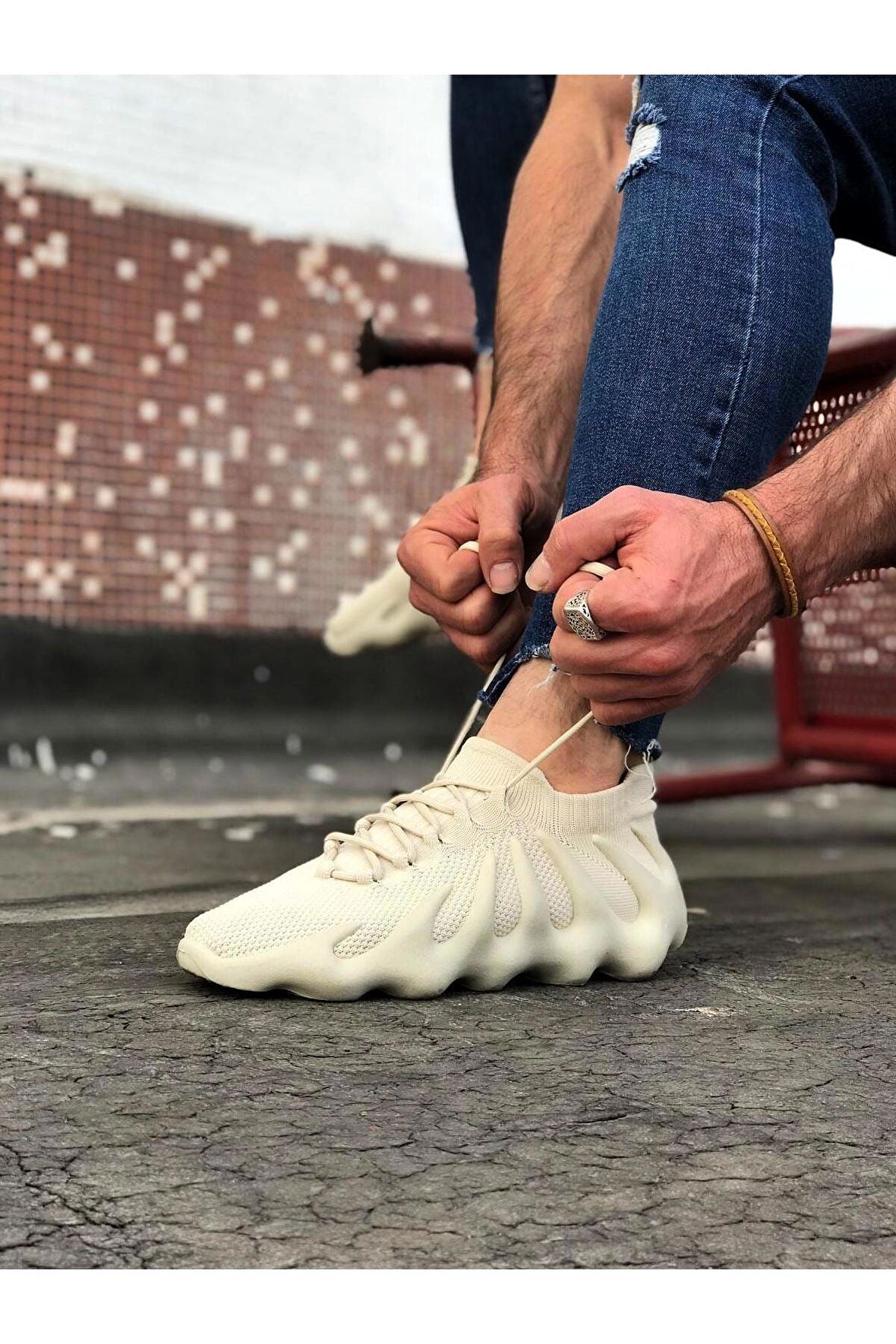 Ofüm Bej Triko Sargı Taban Casual Erkek Ayakkabı