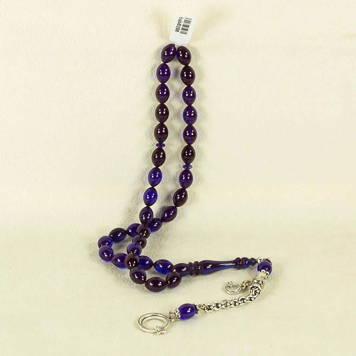 Ayyıldız Püsküllü Mavi Siyah Sıkma Kehribar Tesbih