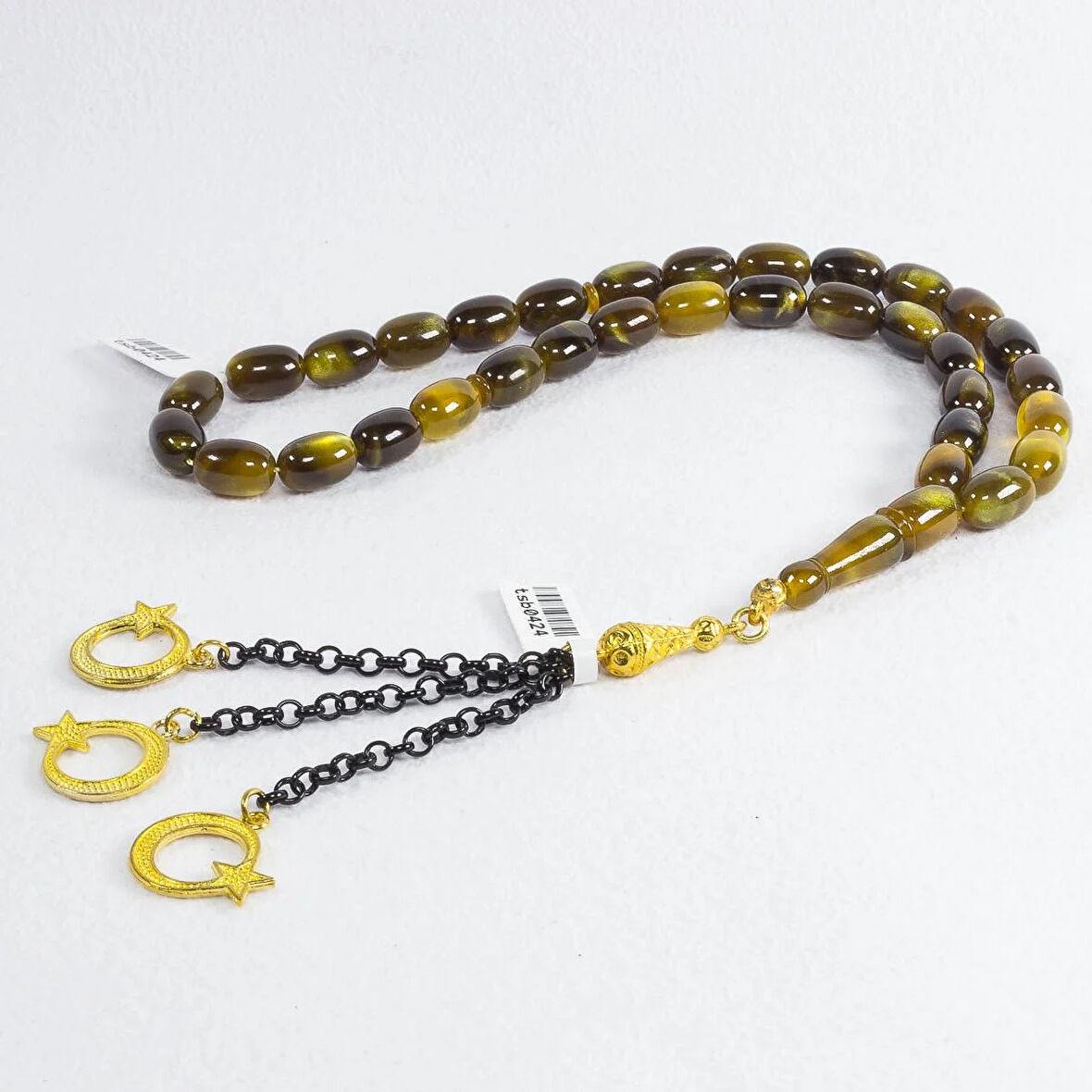 Fares İşçilikli Simli Yeşil Sıkma Kehribar Tesbih