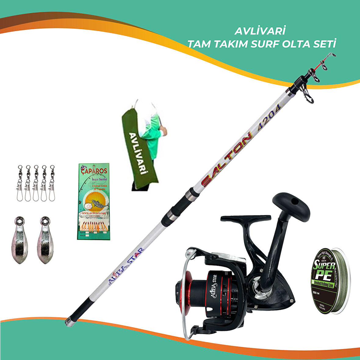 AlbaStar Salton 420 Cm 100-200 Gr AlbaStar Brutton 6000 Tam Takım Hobi Kıyı Surf Olta Seti