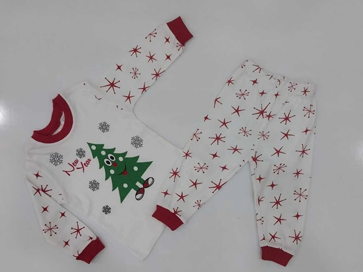 UNISEX 1/3 YAŞ YILDIZLI ÇAM AĞACI 2Lİ PİJAMA