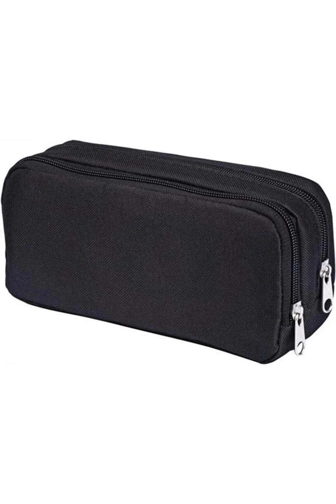 Solid Black Double Pencil Case Çift Bölmeli Kalem Çantası 2 Fermuarlı Kalemlik Kalem Kutusu