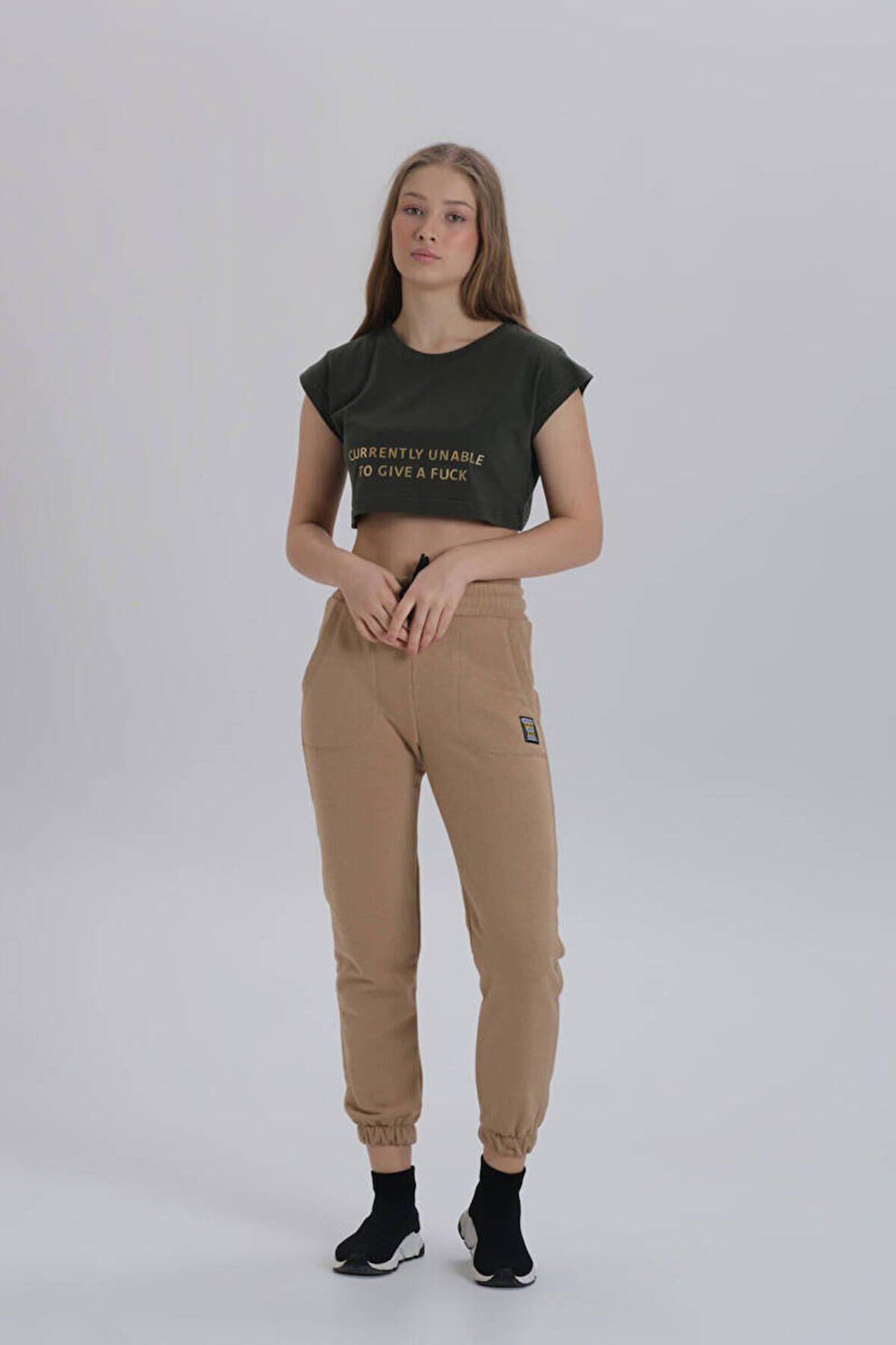 Bej Ribana Paça Basic Eşofman Altı