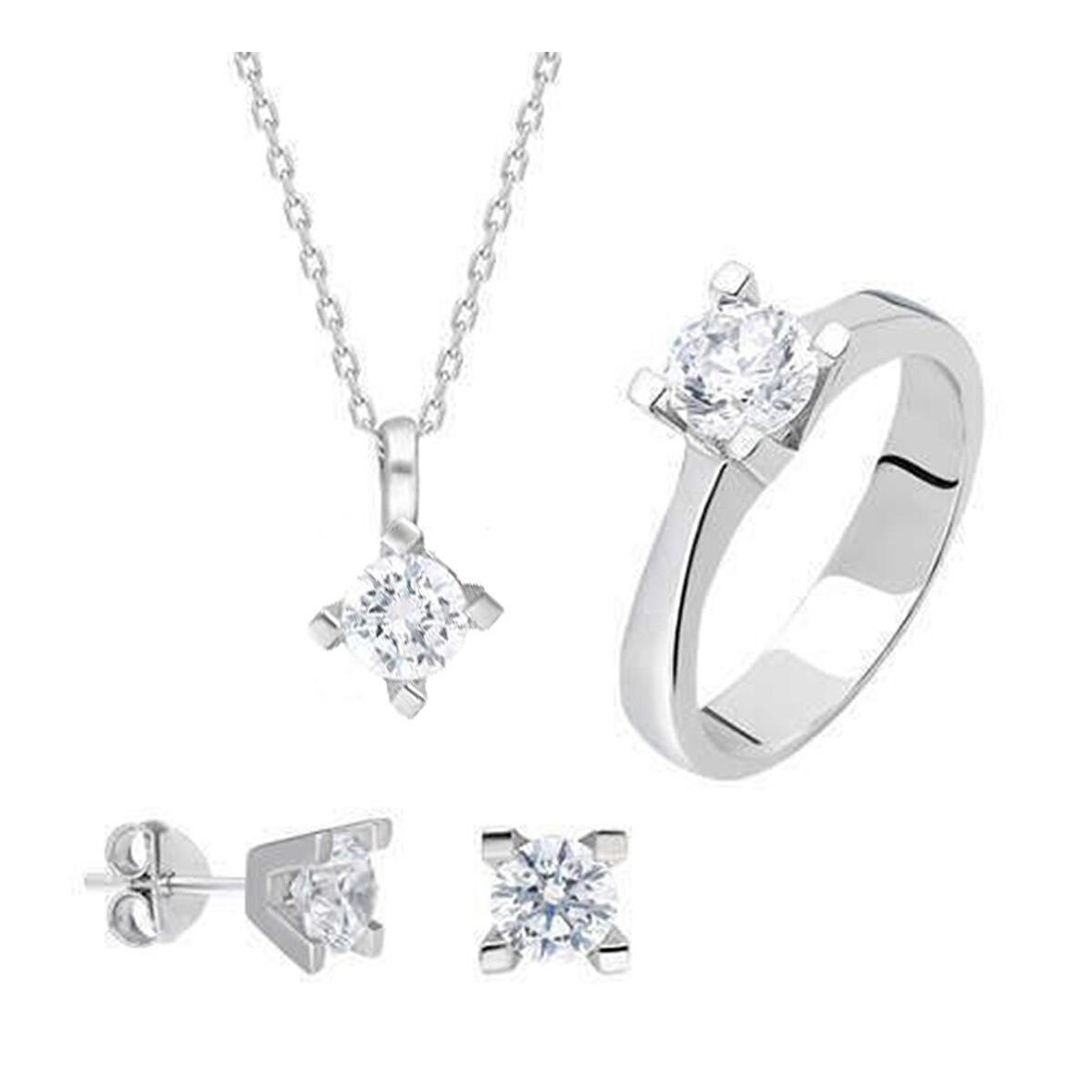 4 Tırnaklı Round Kesim Starlight Diamond Gümüş Takım