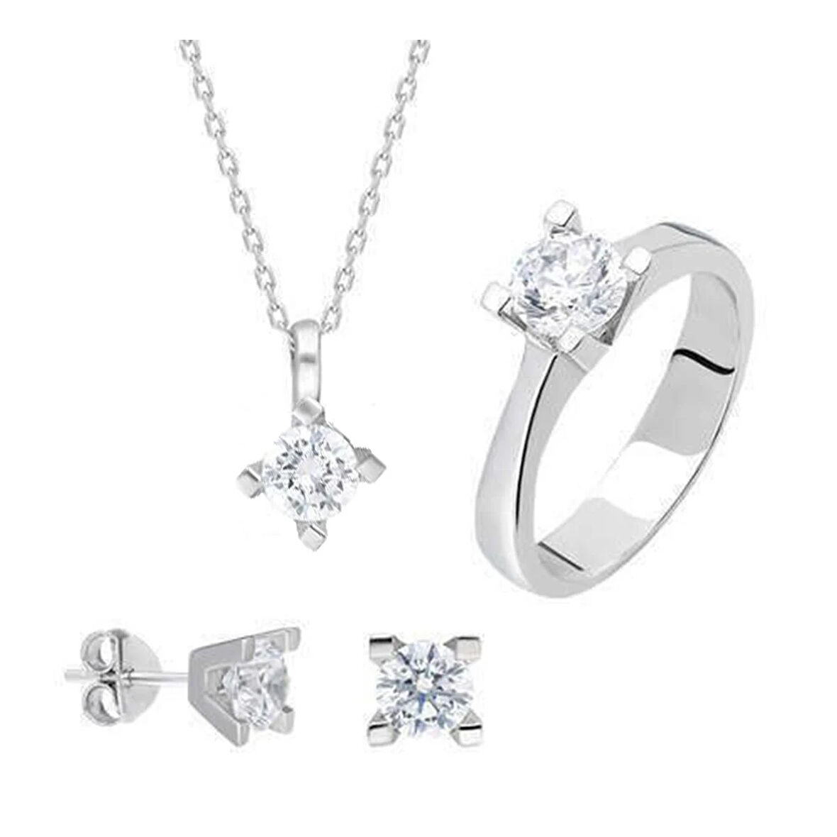 4 Tırnaklı Round Kesim Starlight Diamond Gümüş Takım