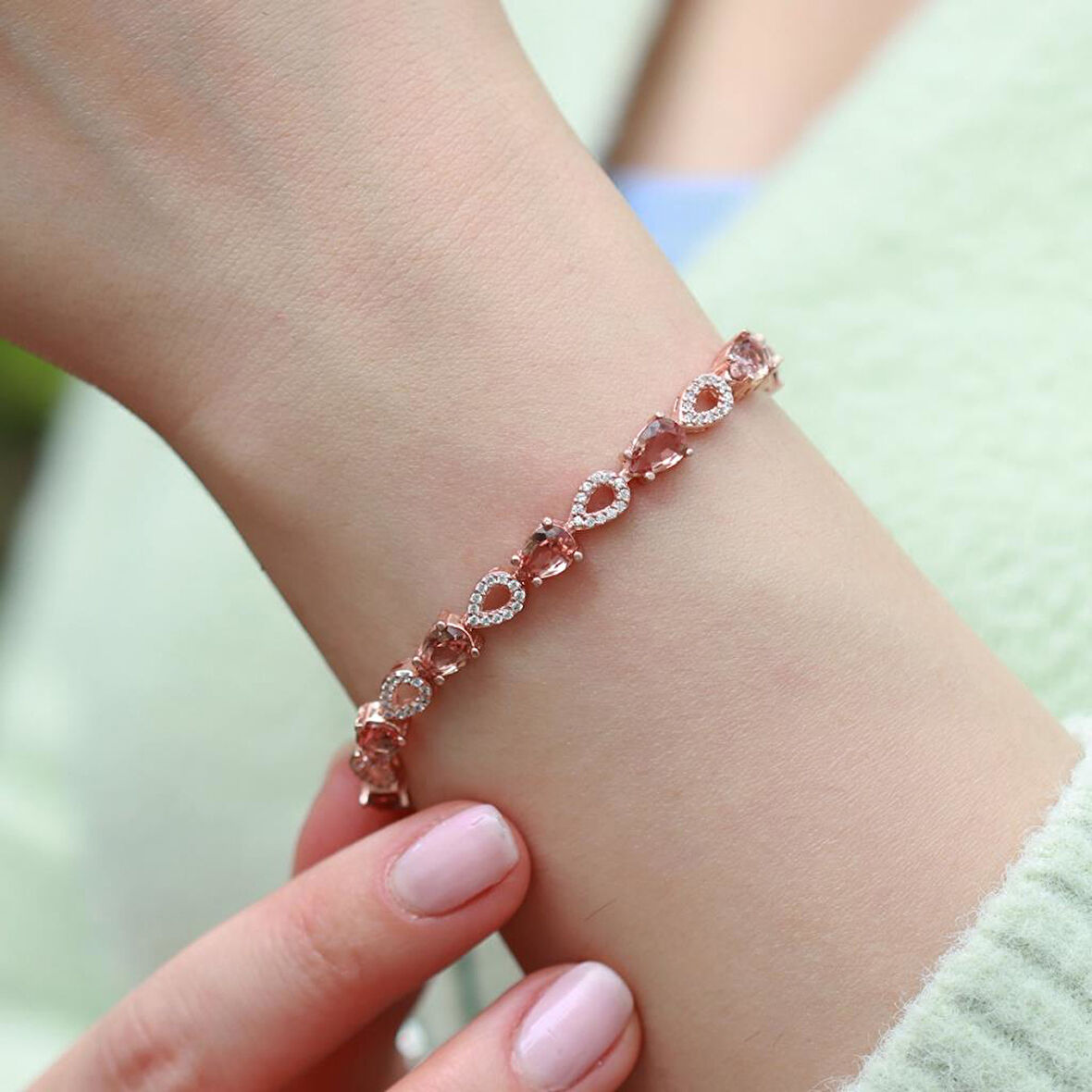 Zultanit Taşlı Damla Su Yolu Rose Gold Kaplama Gümüş Bileklik