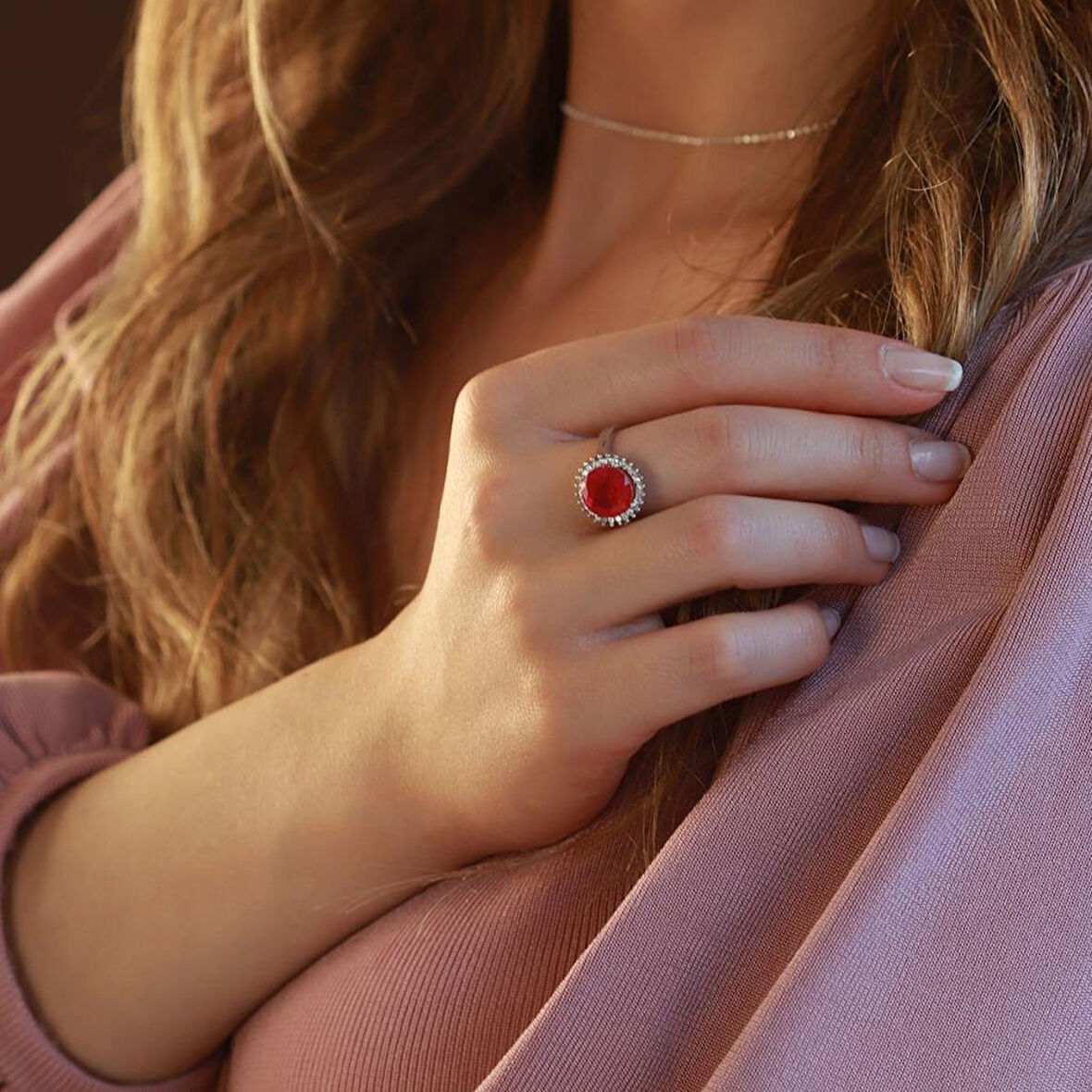 Red ParaibaTaşlı Yuvarlak Model 925 Ayar Gümüş Yüzük