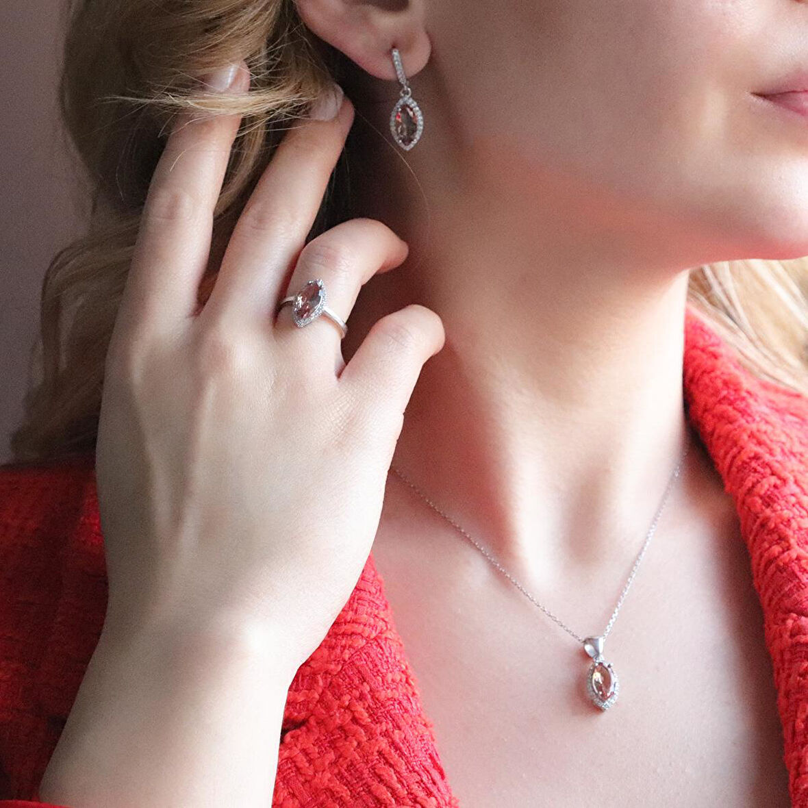 Mekik Modeli Zultanit Taşlı Gümüş Set