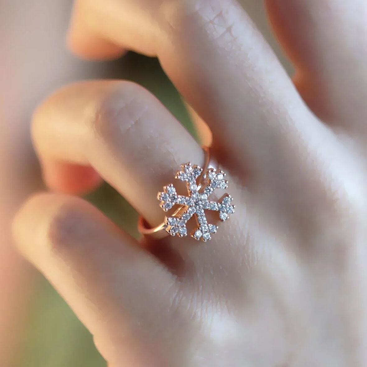 Zirkon Taşlı Kar Tanesi Rose Gold Kaplama Gümüş Yüzük