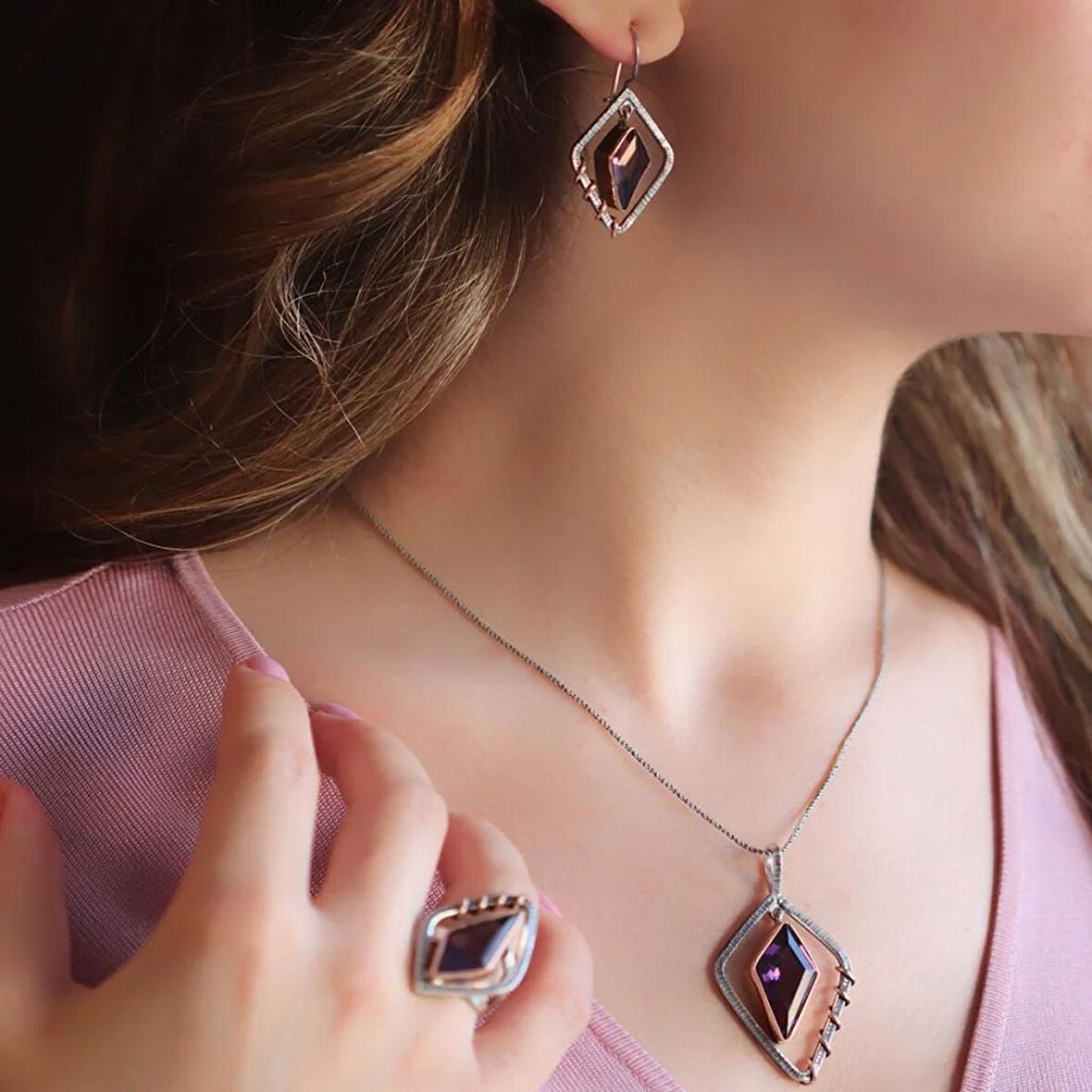 Ametist Taşlı Otantik Tasarım Set