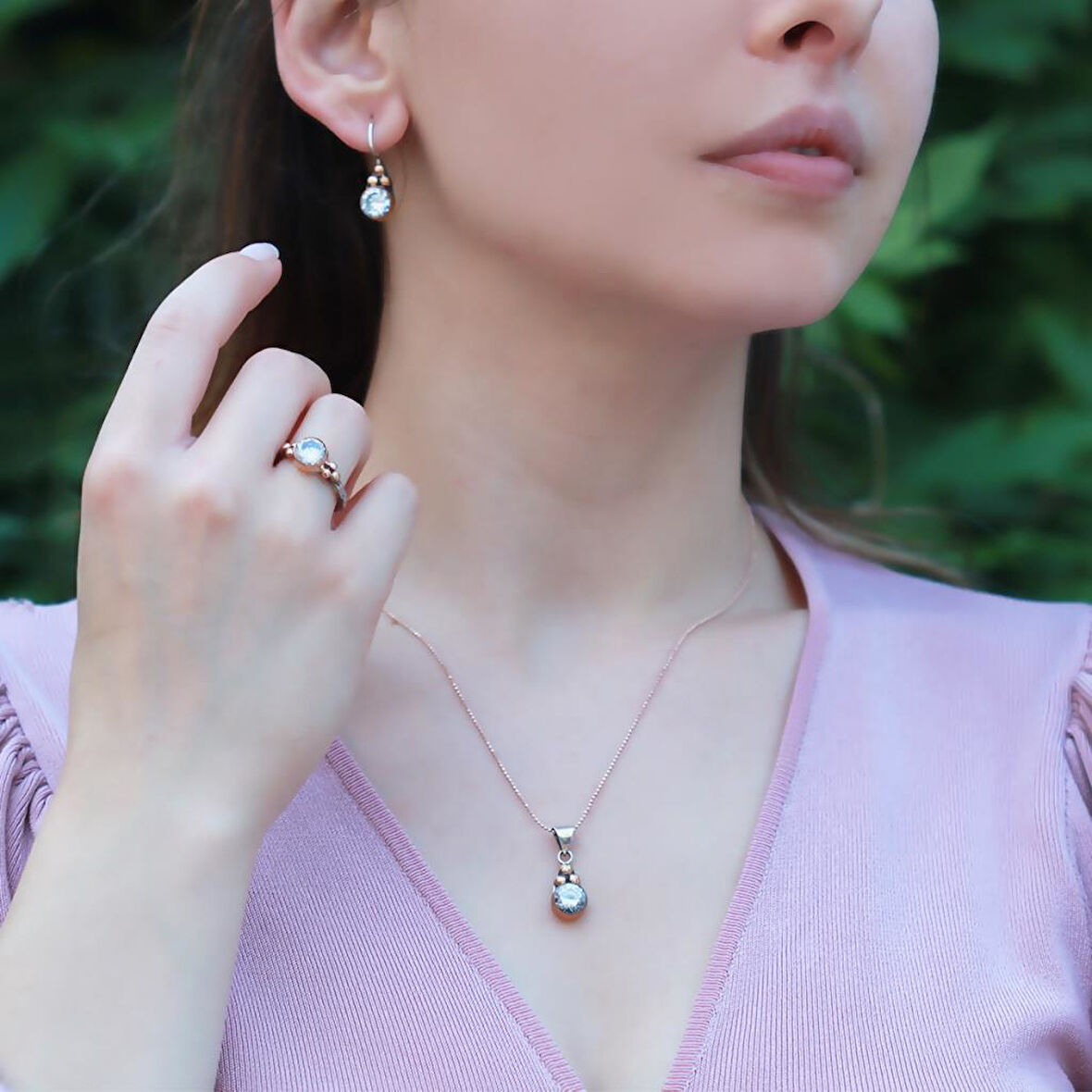 Zircon Taşlı Gümüş Otantik Set