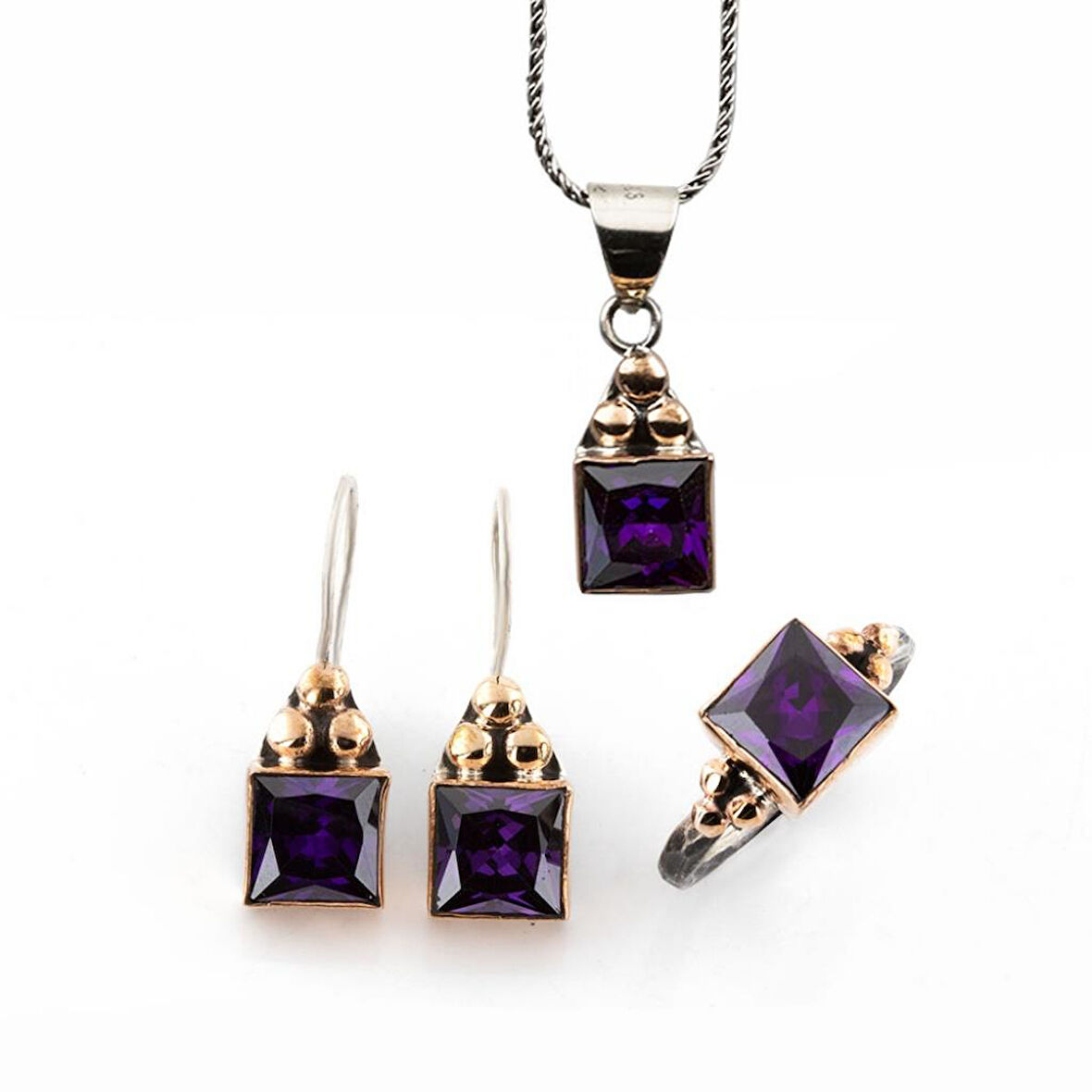 AmetistTaşlı Gümüş Otantik Set