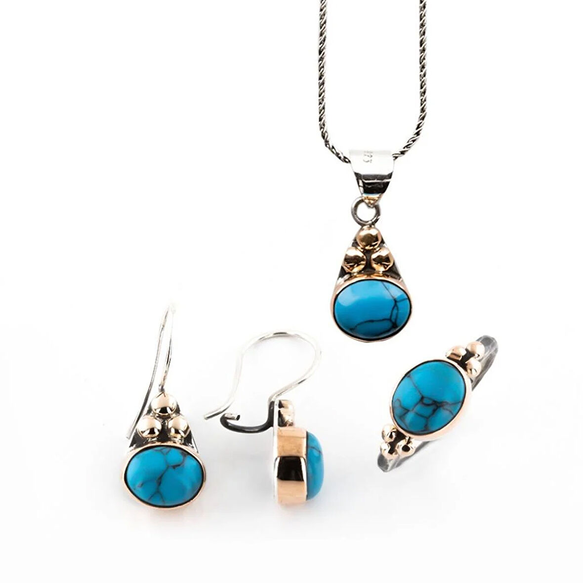 Turkuaz Taşlı Gümüş Otantik Set