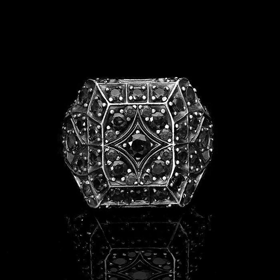 Zirkon Taşlı Oksitli Gümüş Erkek Yüzük