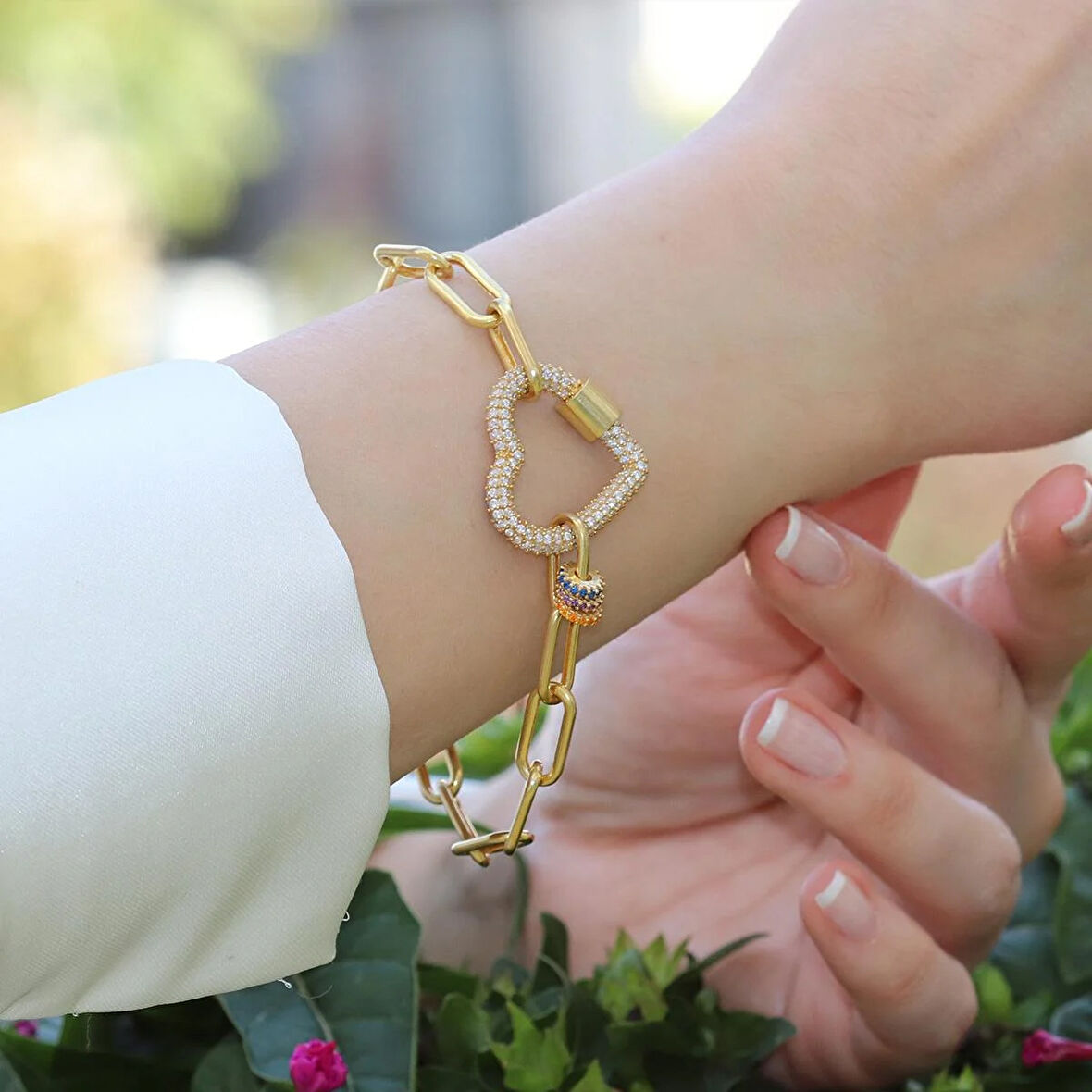 Kalp Apm Zirkon Taşlı Gold Gümüş Bileklik