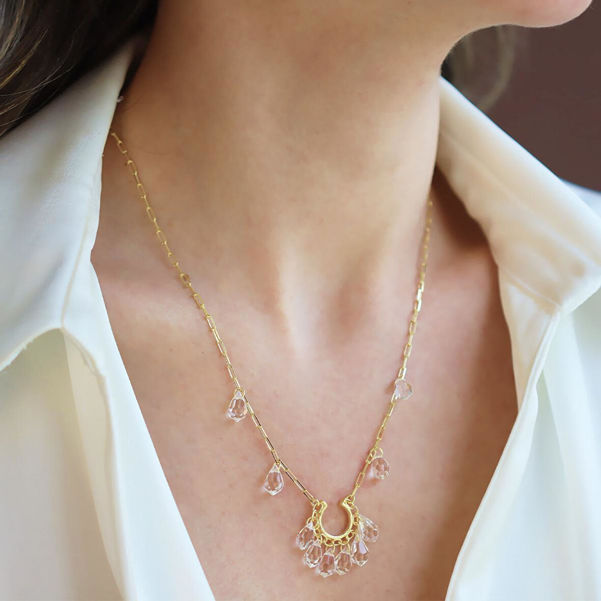 Damla Kristal Trend Gümüş Kolye