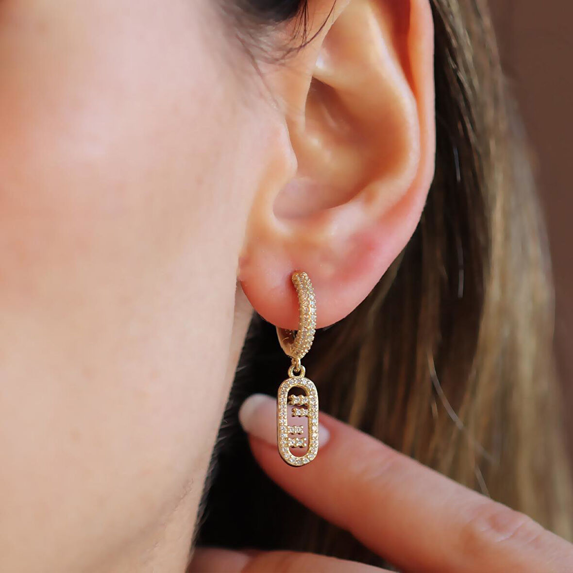 Fnd Taşlı Halka Gümüş Küpe