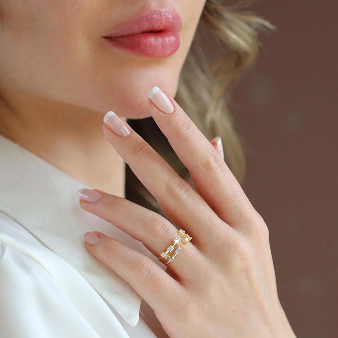 Taşlı Trend Ayarlanabilir Gold Gümüş Yüzük