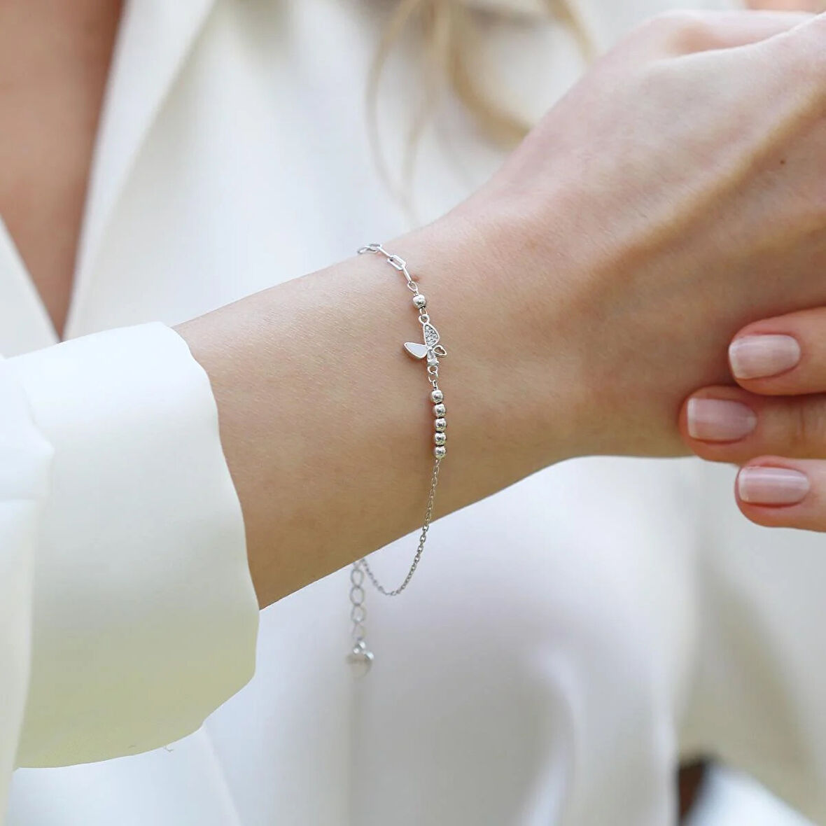 Mini Sedefli Kelebek Gümüş Bileklik