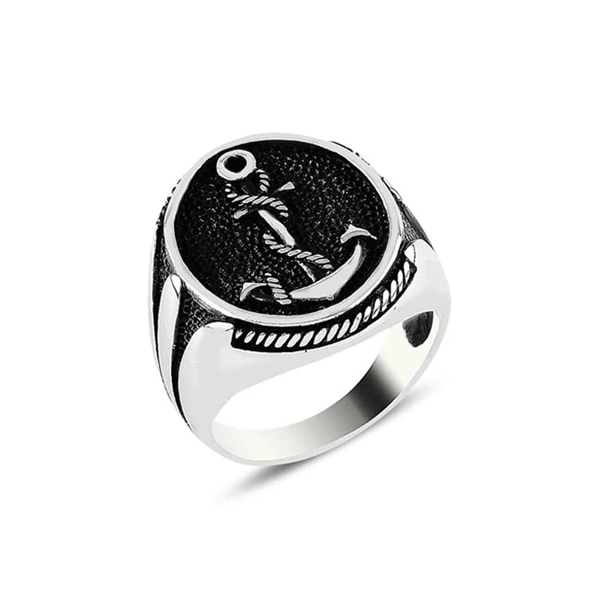 Deniz Çapası Oksitli Gümüş Erkek Yüzük