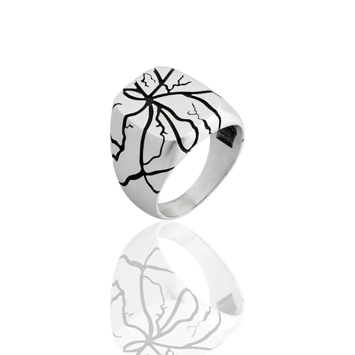 Çatlak Desenli Gümüş Erkek Yüzük