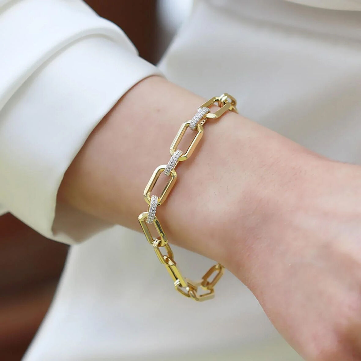 Trend Taşlı Hallow Gold Gümüş Bileklik