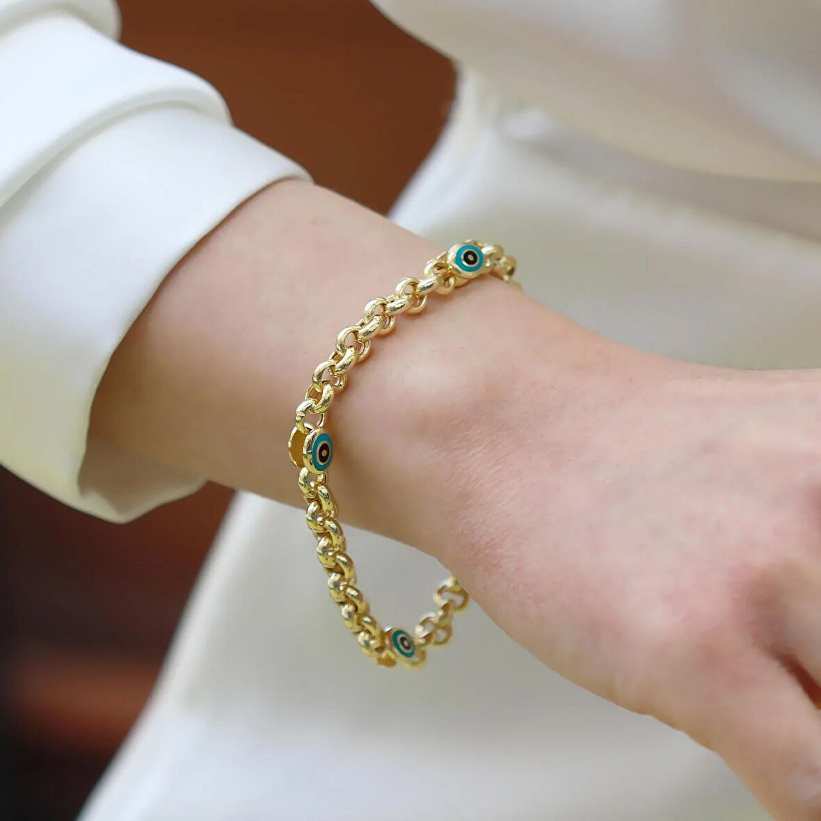 Elips Mineli Hallow Gold Gümüş Bileklik