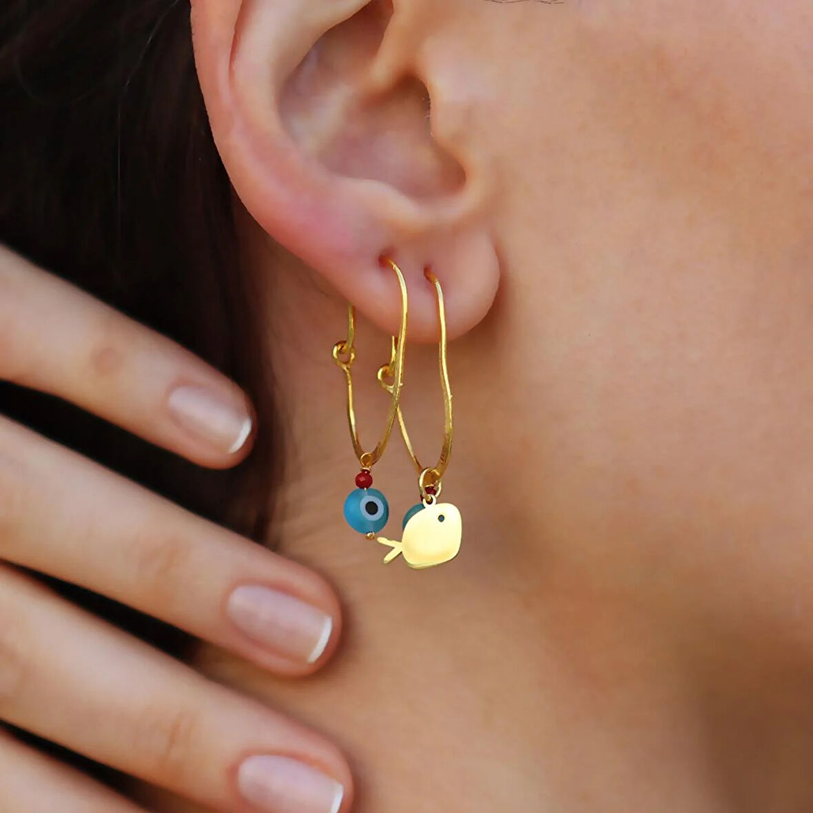 Balık Nazar Gold Gümüş Küpe