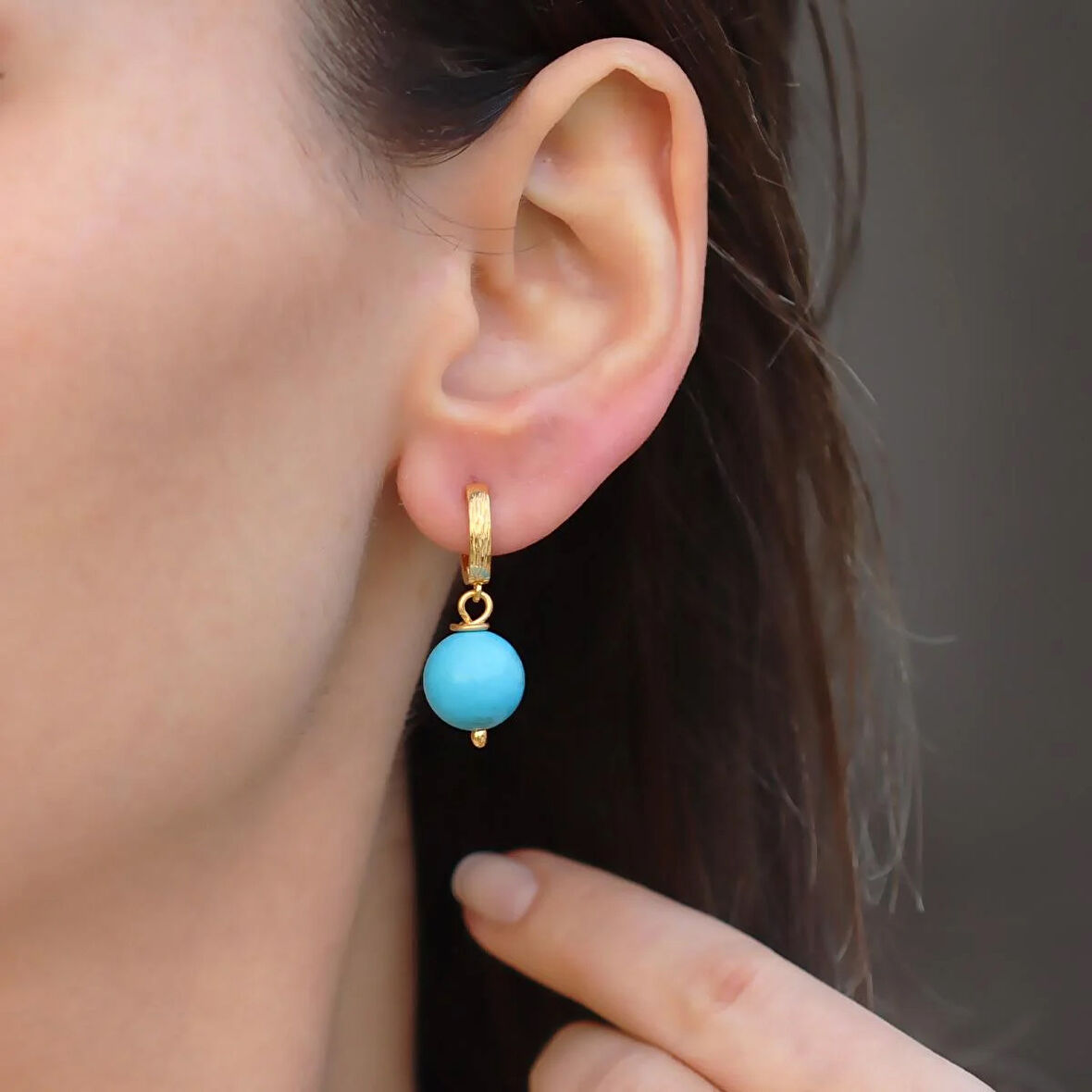 Turkuaz Toplu Halka Gold Gümüş Küpe