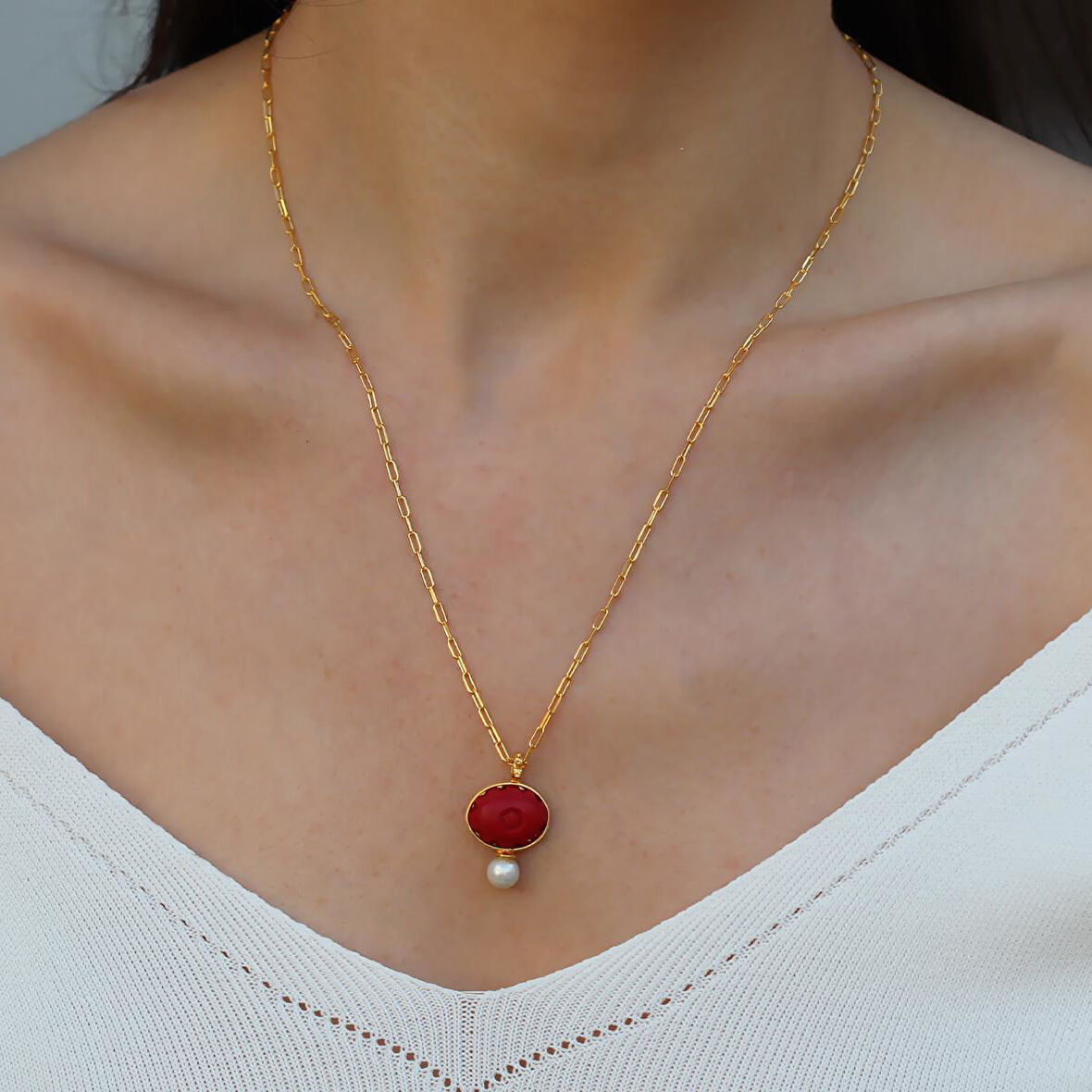 Göz İnci Trend Gold Gümüş Kolye