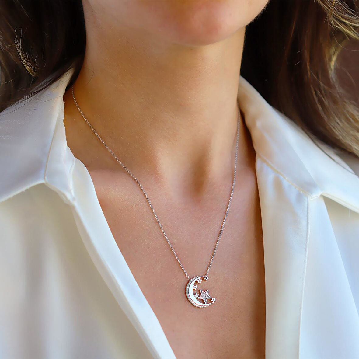 Ay Yıldız Gümüş Kolye