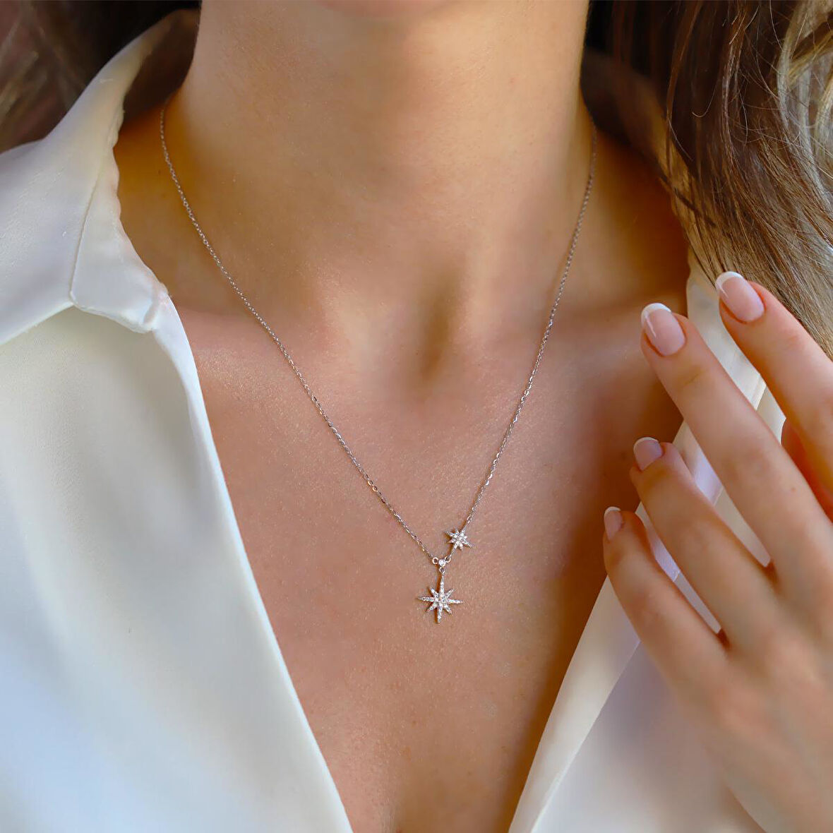 Kutup Yıldızı İkili Gümüş Kolye