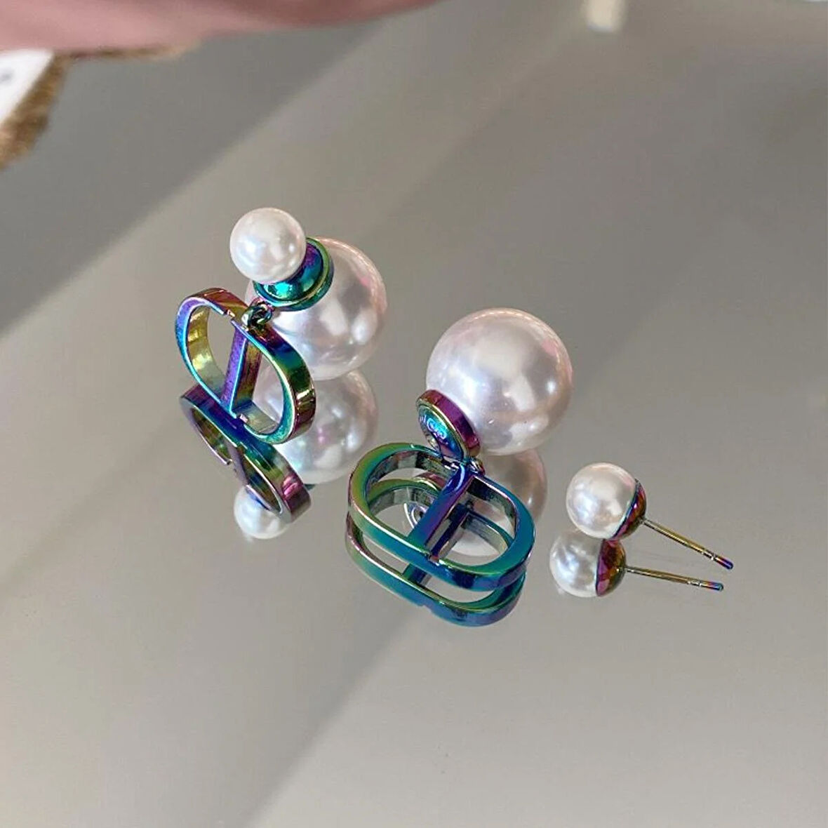 İncili Rainbow Color Çelik Küpe