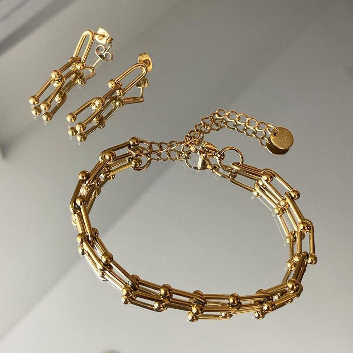 Trend Bileklik Küpe Çelik Set 
