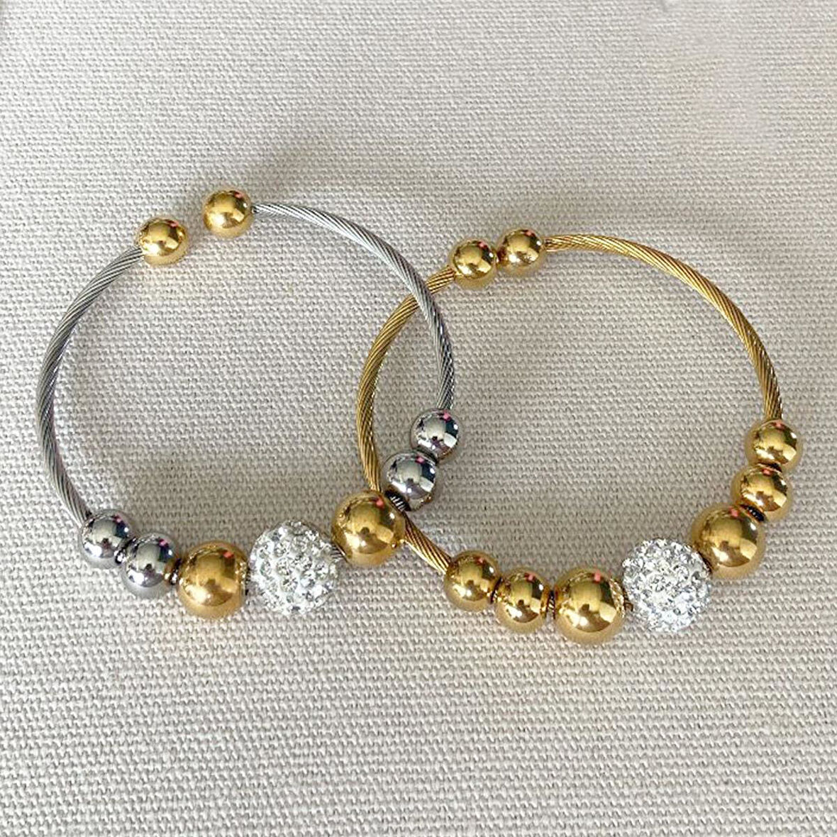 Taşlı Toplu İkili Çelik Bileklik