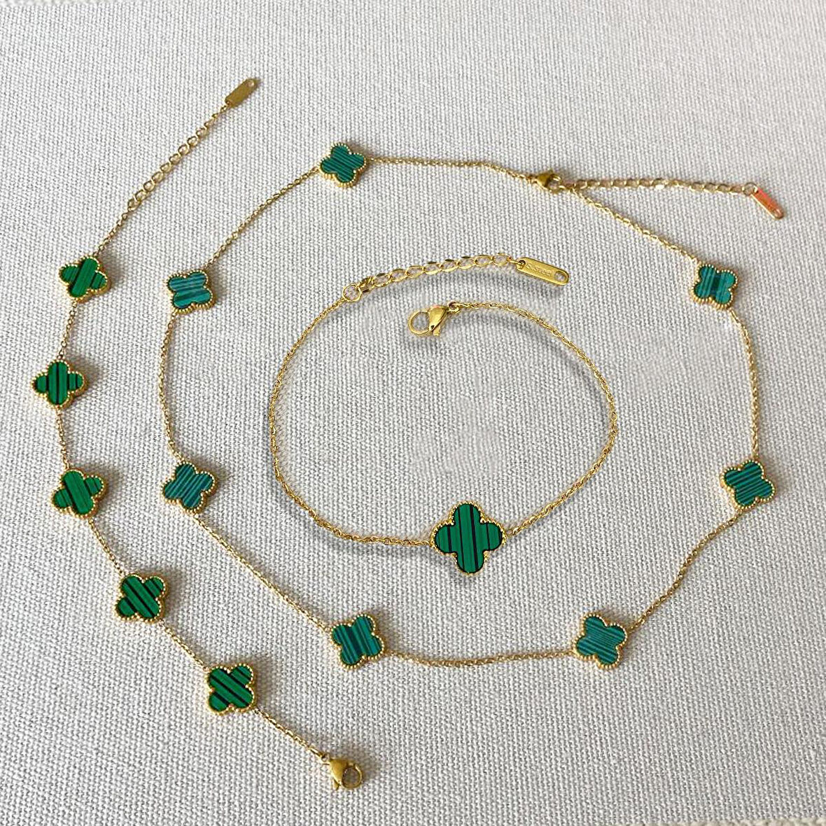 Yonca Gold Kolye 3'lü Bileklik Set 