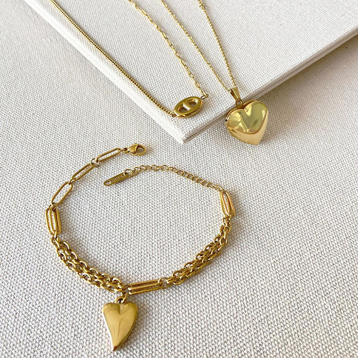 Kalp Açılır Bileklik 3'lü Çelik Set