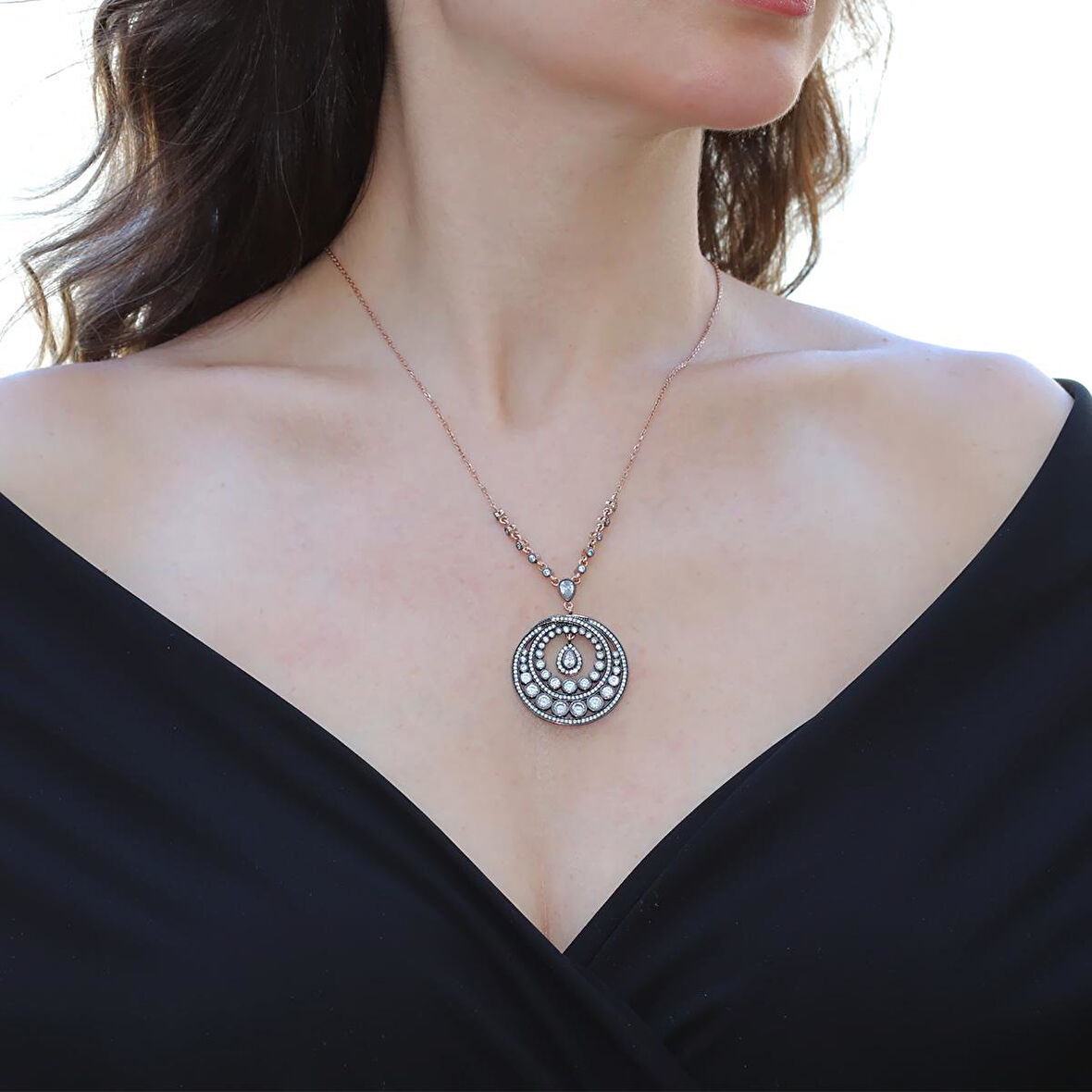 Elmas Montür Rose Gold Gümüş Kolye